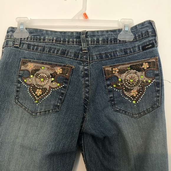 Angels Low Waist Wide Legged Y2K Embroidered Pocket Jeans - Picture 7 of 14